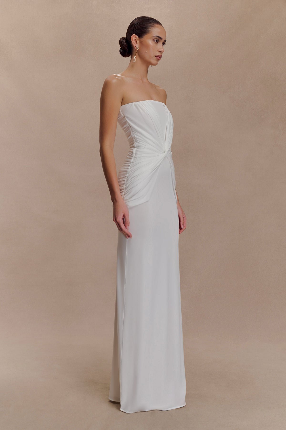 Mirren Strapless Slinky Maxi Dress - White