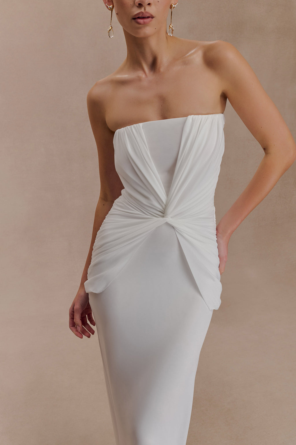 Mirren Strapless Slinky Maxi Dress - White