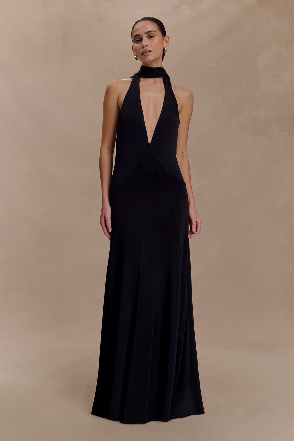 Juliet Slinky Maxi Dress With Scarf - Black