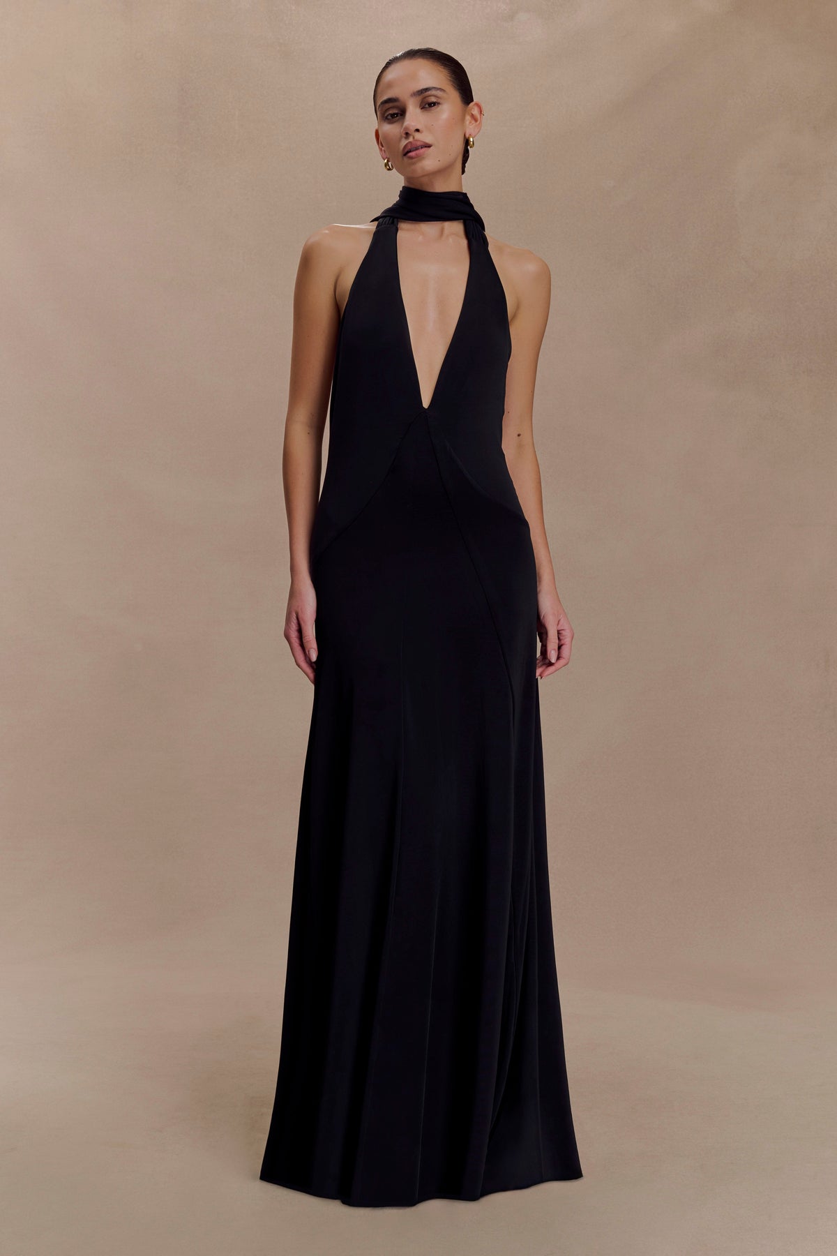 Juliet Slinky Maxi Dress With Scarf - Black