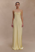 Isadora Lace & Satin Maxi Dress - Lemon