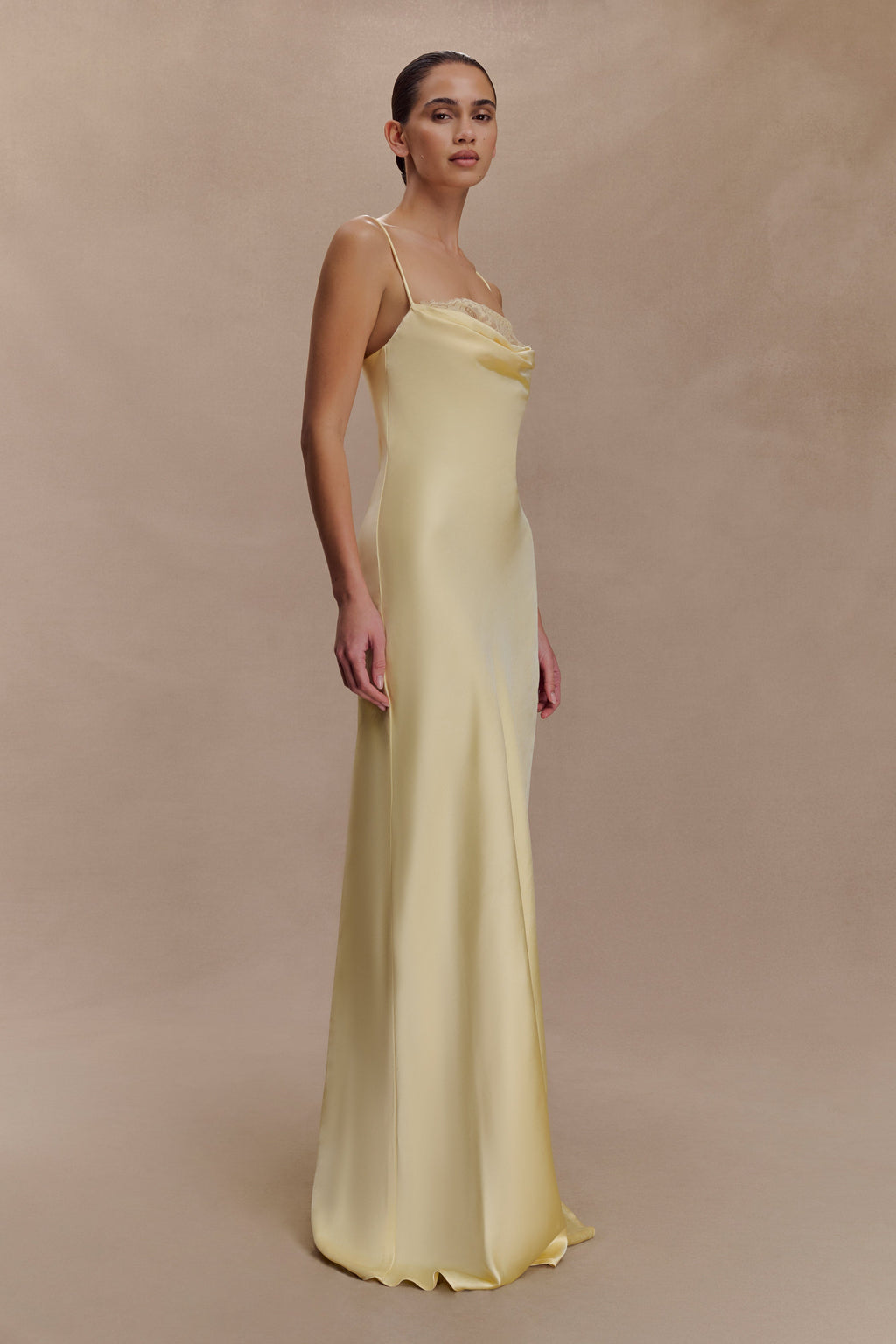 Isadora Lace & Satin Maxi Dress - Lemon