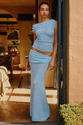 Petra Ruched Knit Maxi Skirt - Light Blue