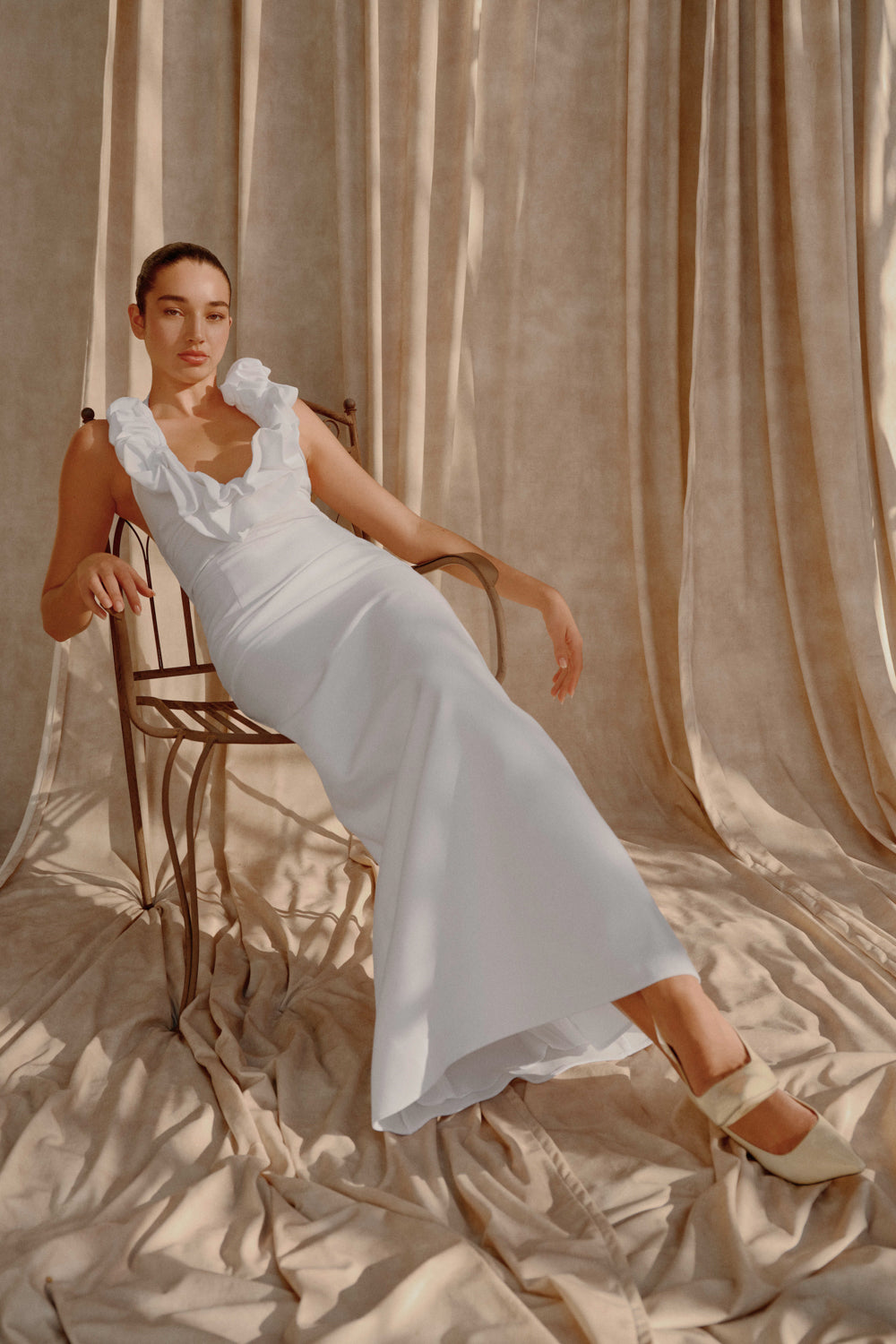 Carolyn Linen Bubble Maxi Dress - White
