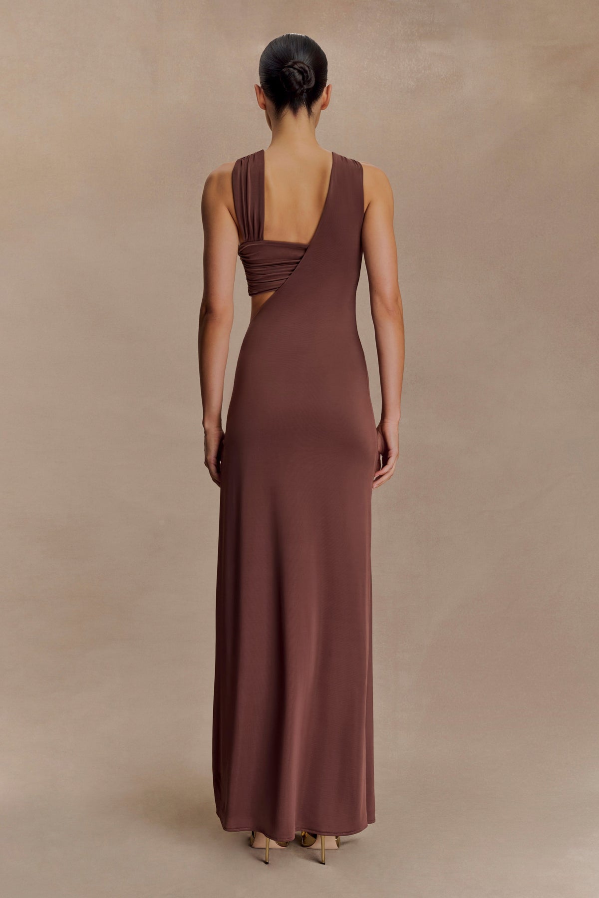 Lottie Slinky Maxi Dress With Split - Chocolate