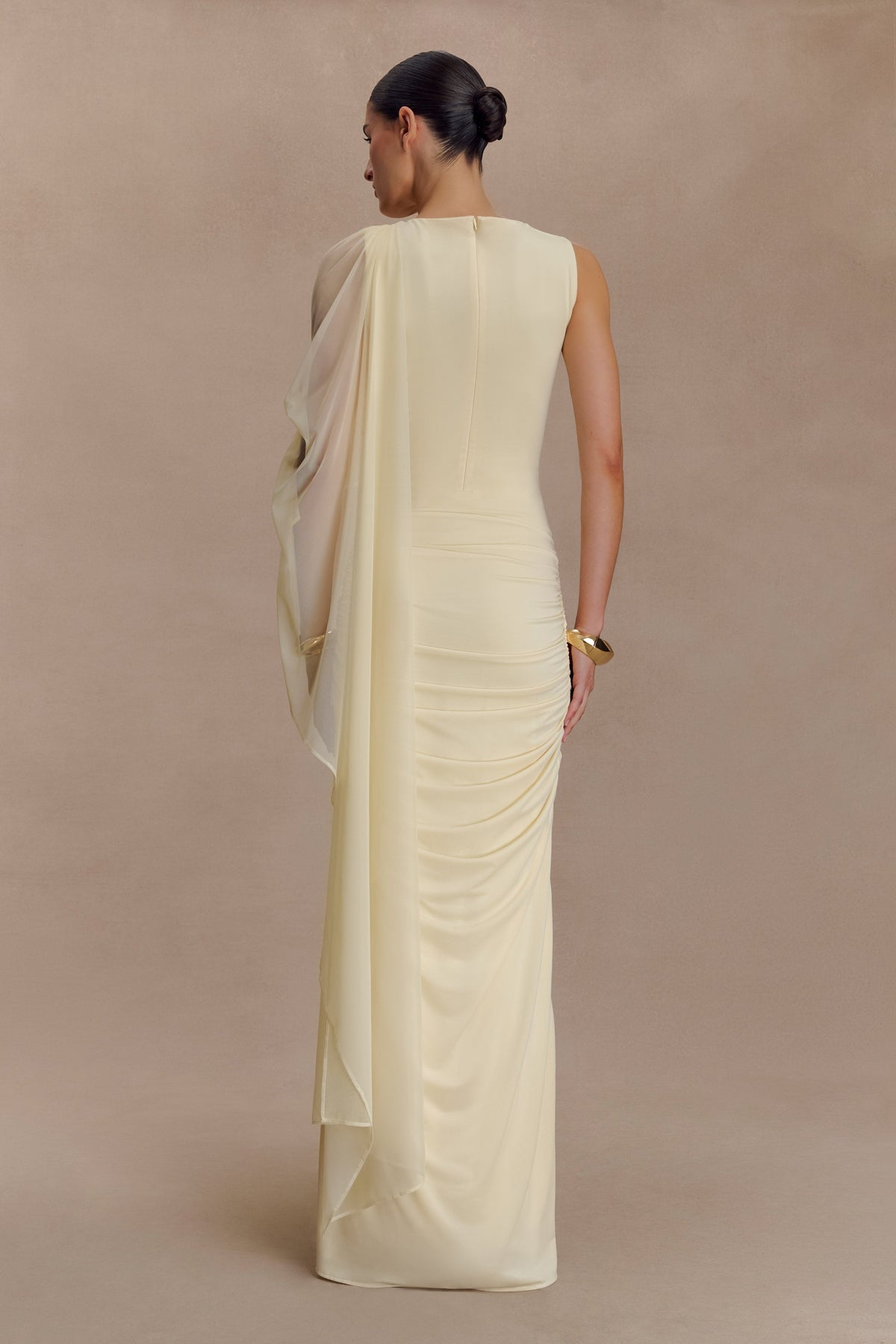 Amandine Ruched Slinky Maxi Dress - Lemon