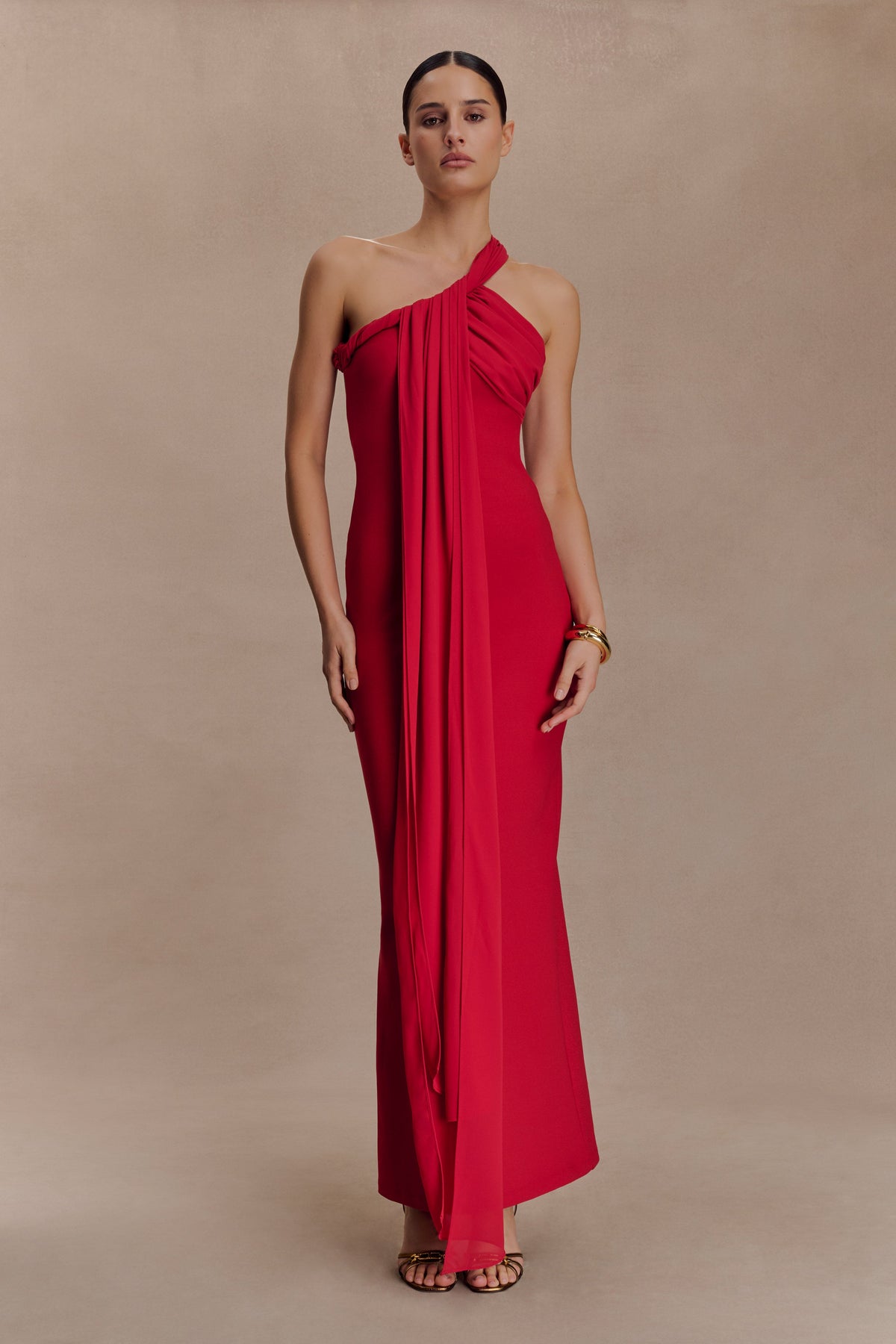 Philippa Knotted Crepe Maxi Dress - Ruby
