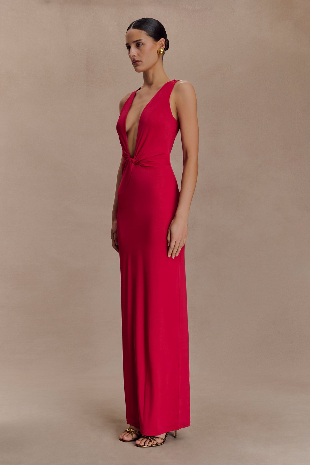 Stella Draped Slinky Maxi Dress - Fuchsia Pink