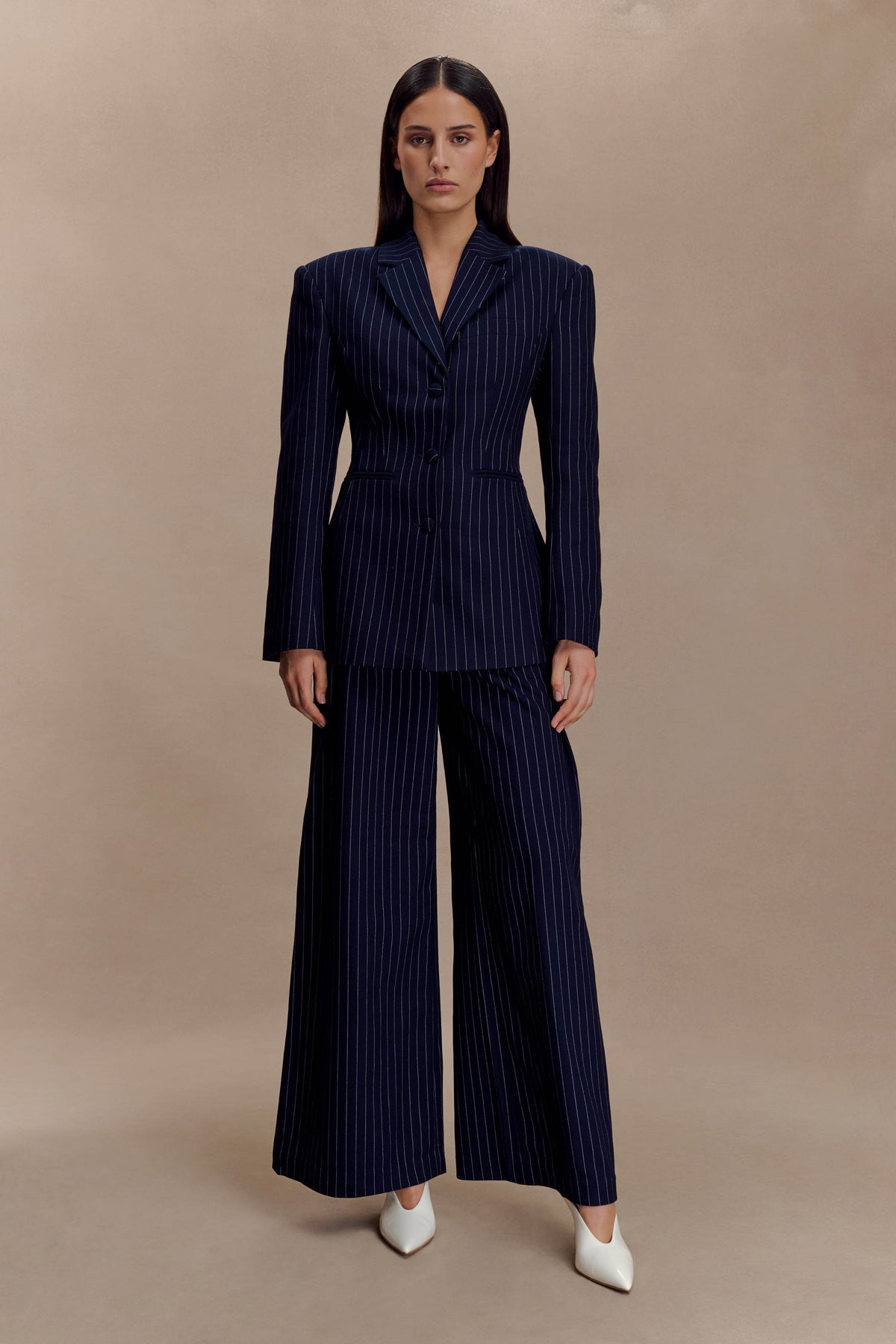 Bellamy Cinched Blazer - Navy Pinstripe
