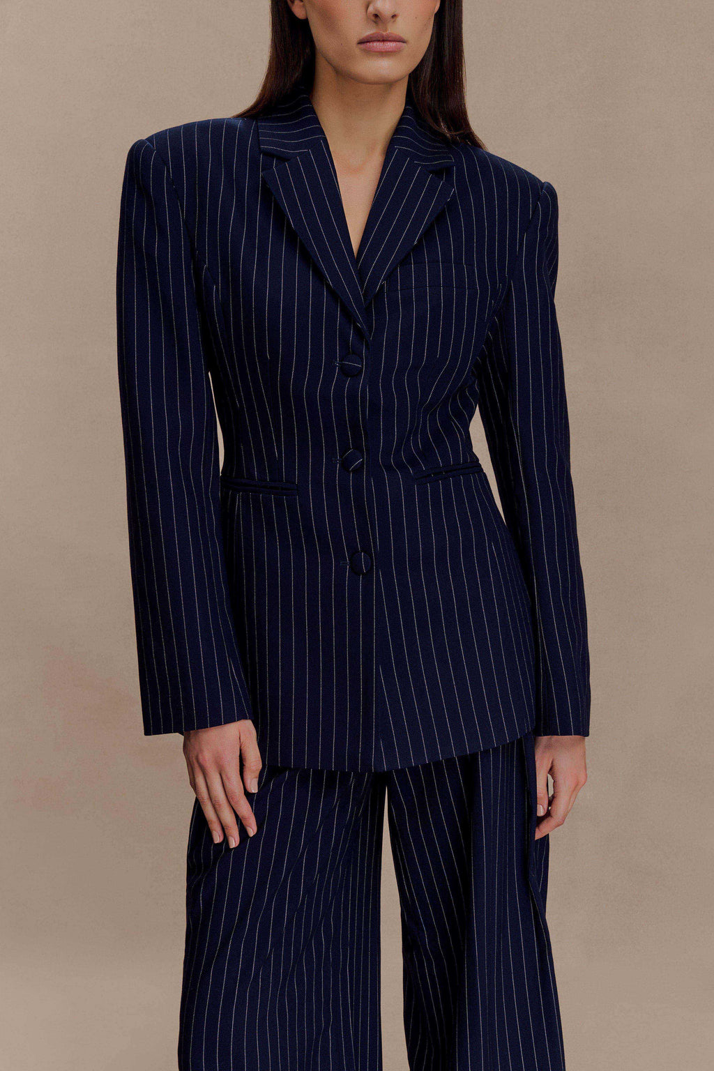 Bellamy Cinched Blazer - Navy Pinstripe