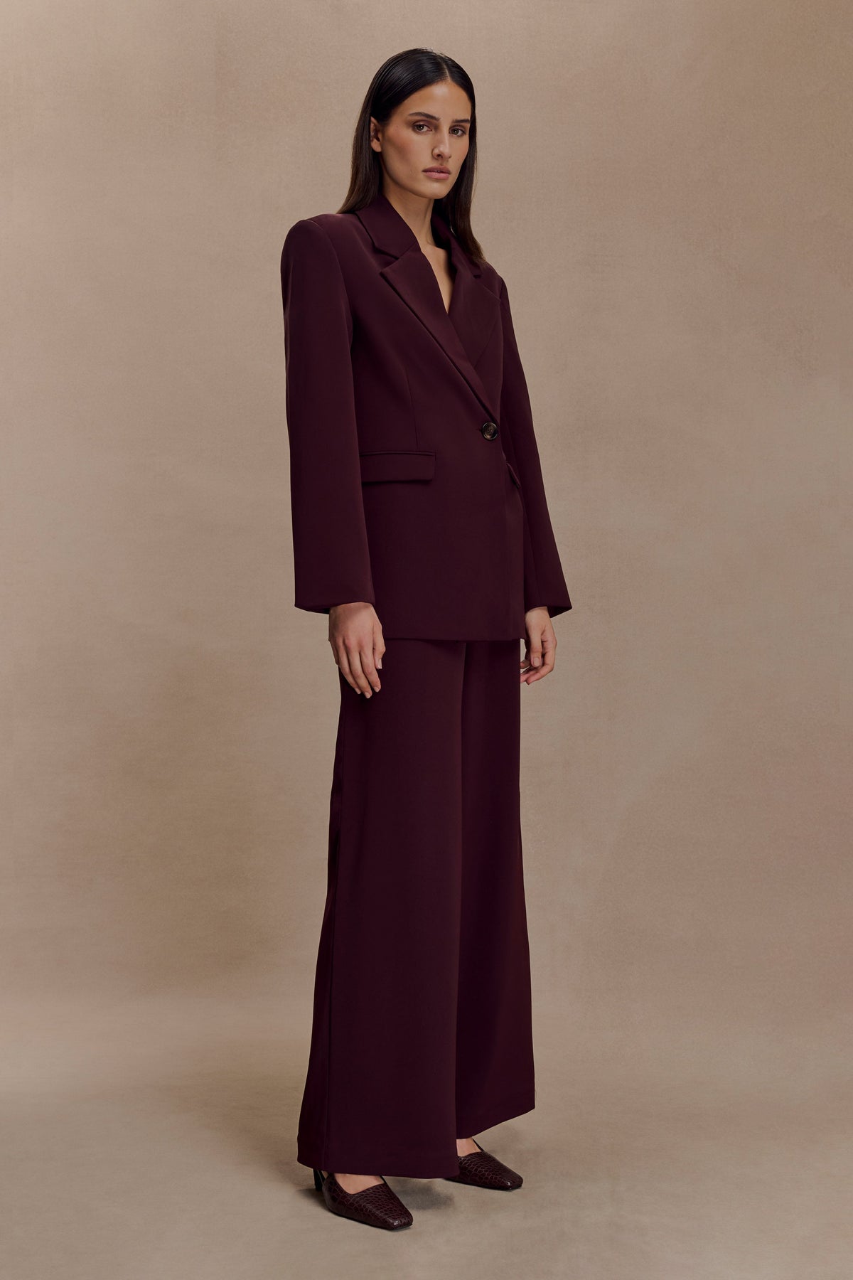 Arlo Wide Leg Suiting Trouser - Mahogany