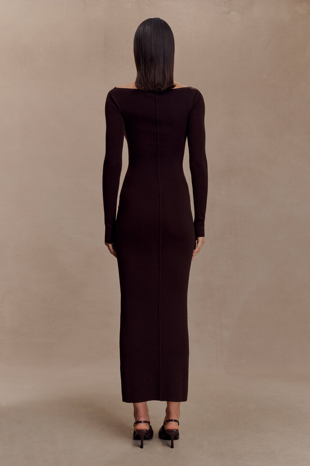 Cleona Merino Wool Ribbed Long Sleeve Maxi Dress - Deep Chocolate