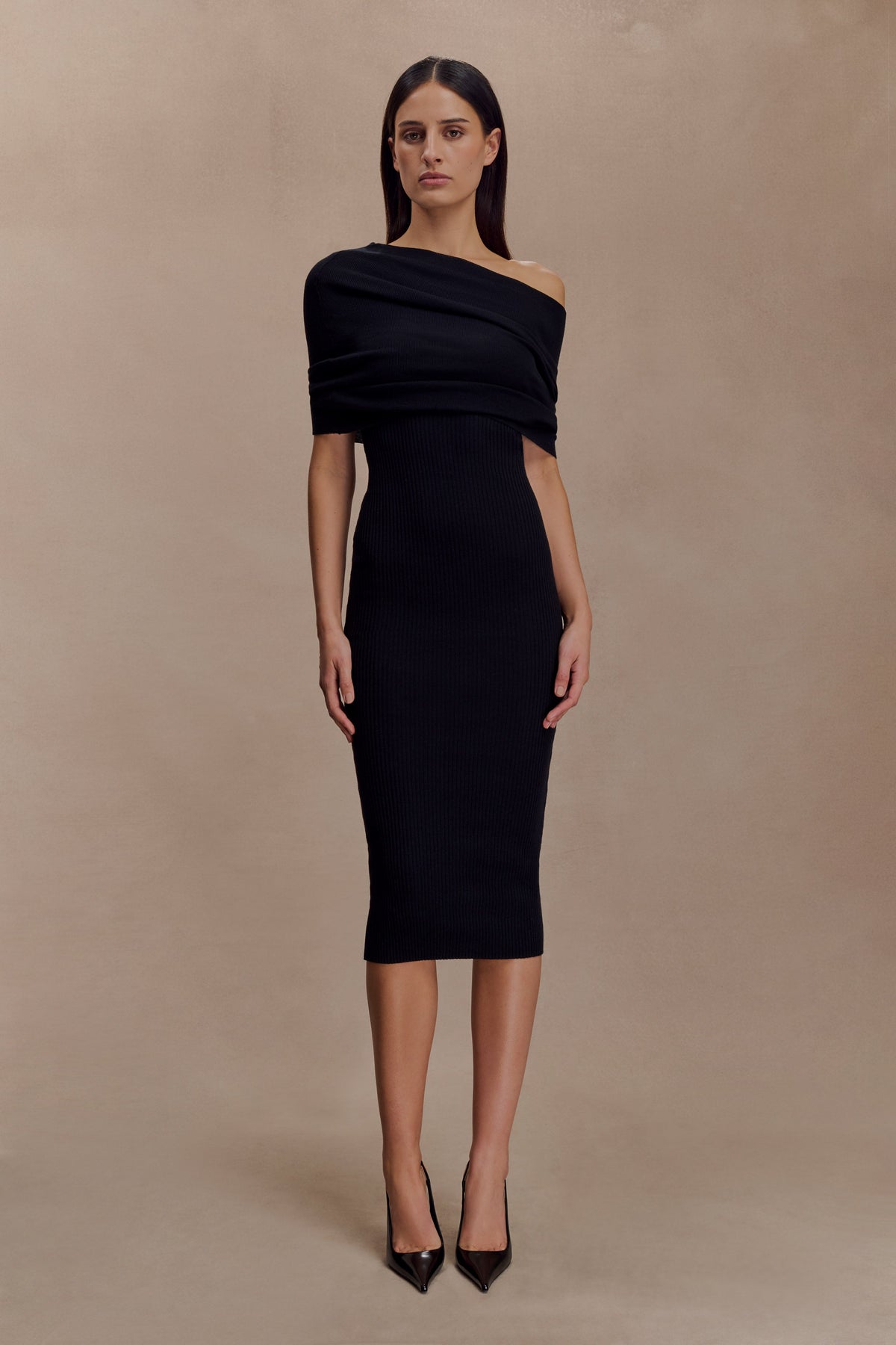Zandie Cashmere Blend Knit Midi Dress - Black