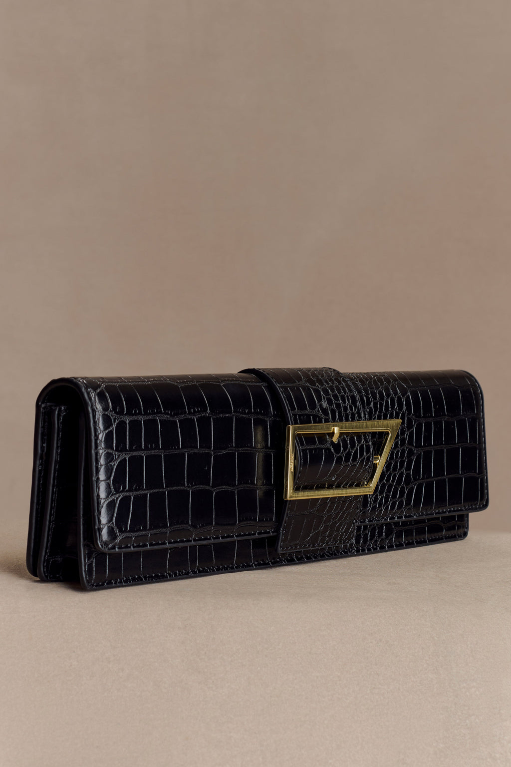 Jessica Faux Leather Crocodile Clutch - Black