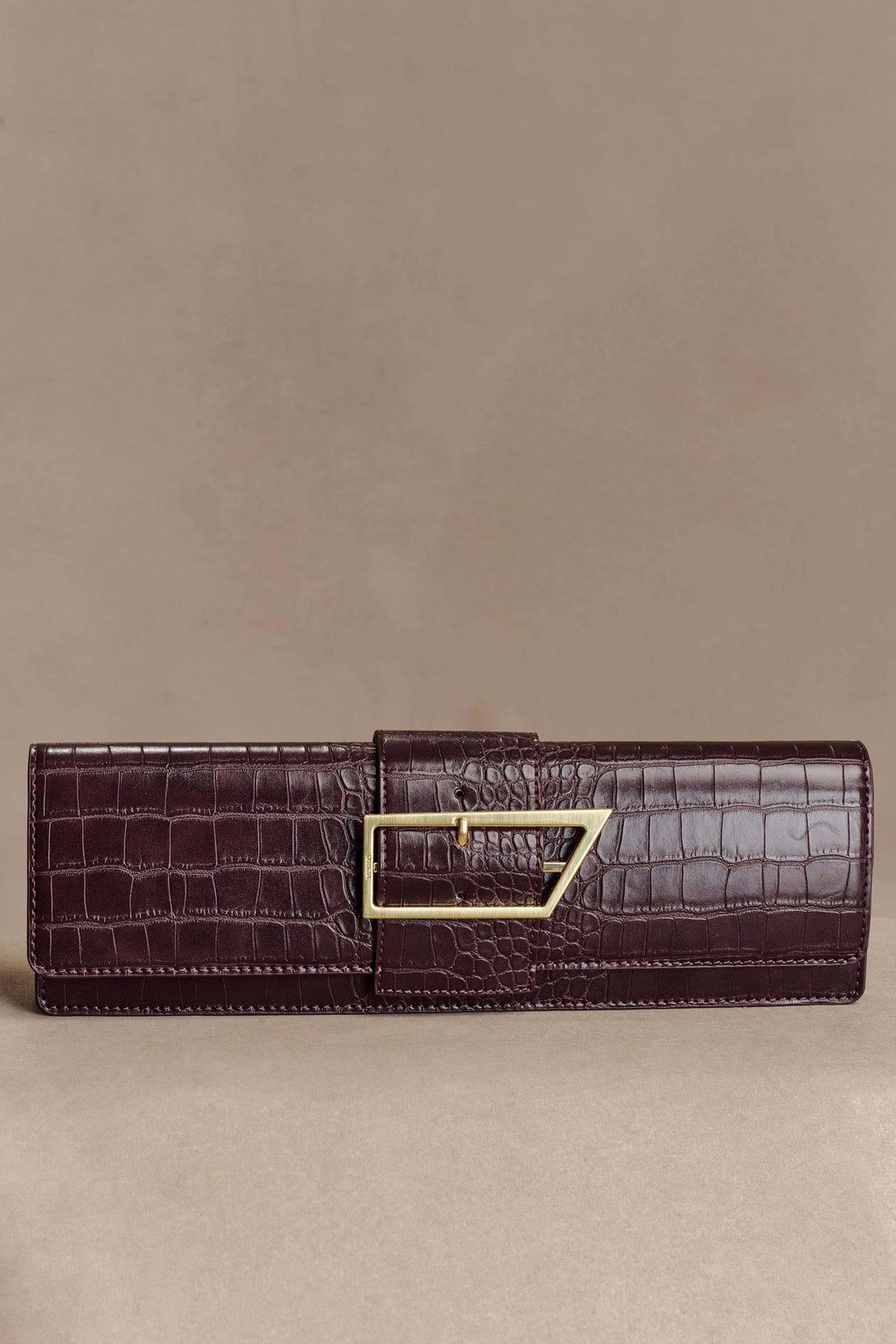 Jessica Faux Leather Crocodile Clutch - Burgundy