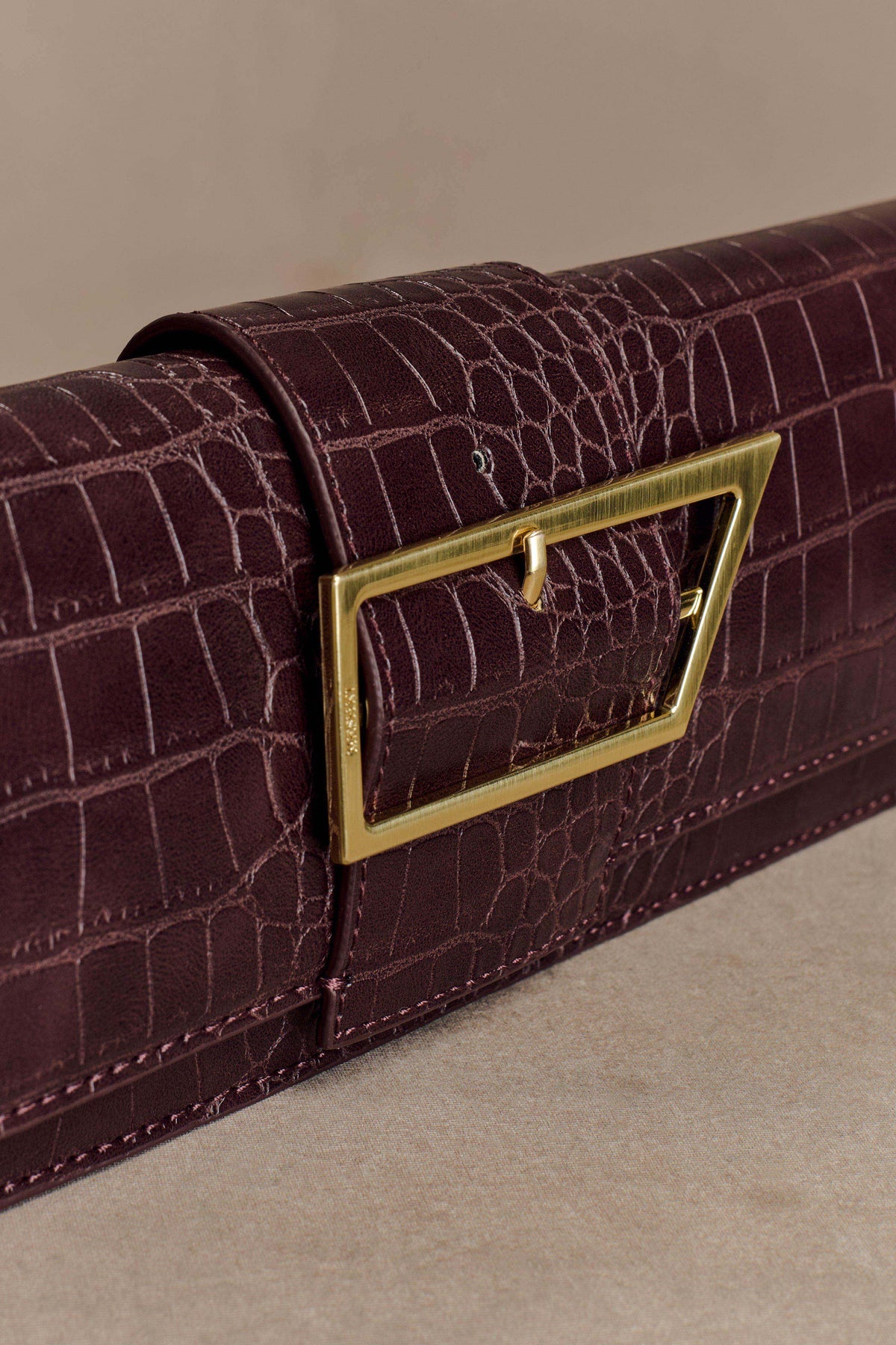 Jessica Faux Leather Crocodile Clutch - Burgundy