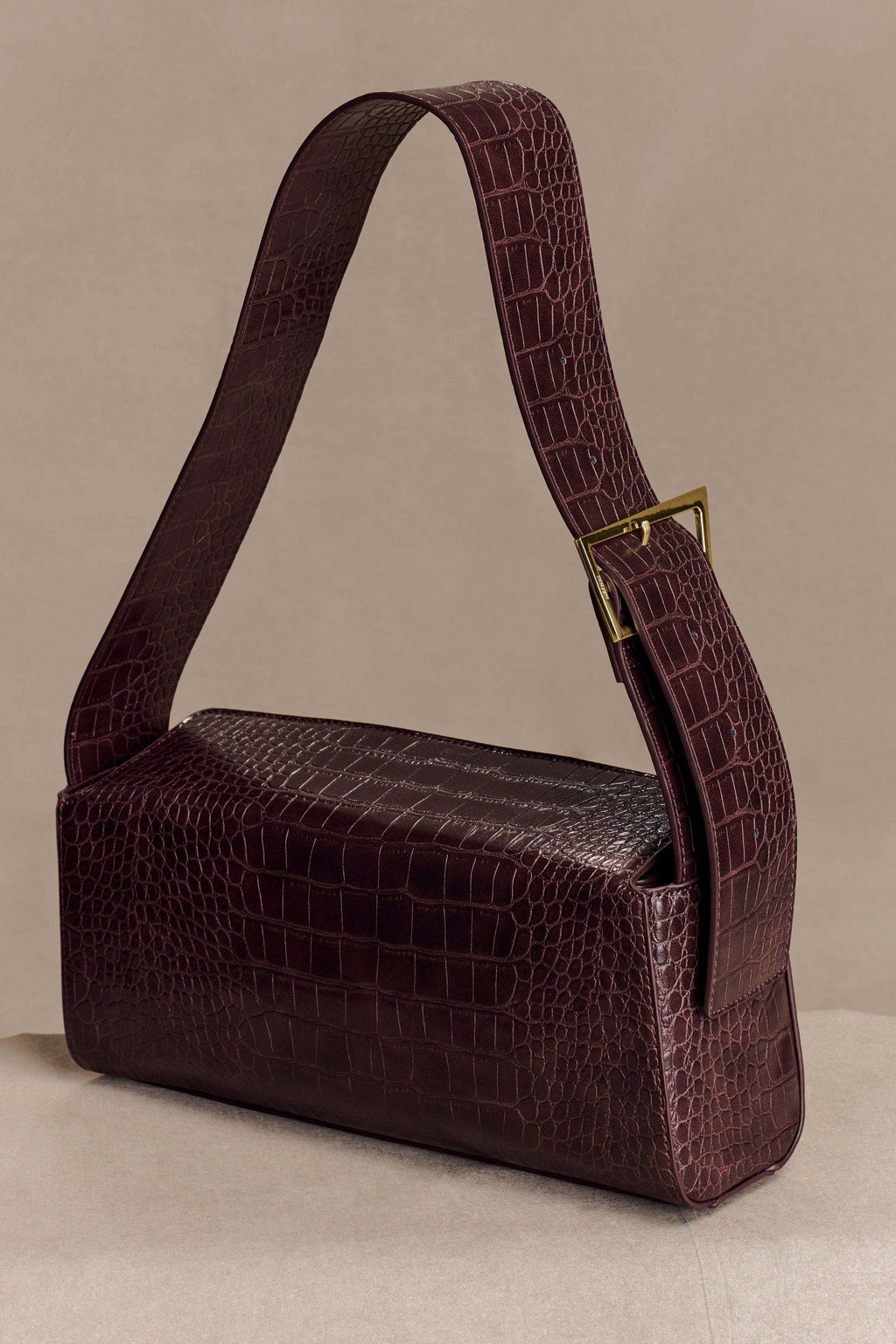 Maria Faux Leather Crocodile Shoulder Bag - Chocolate