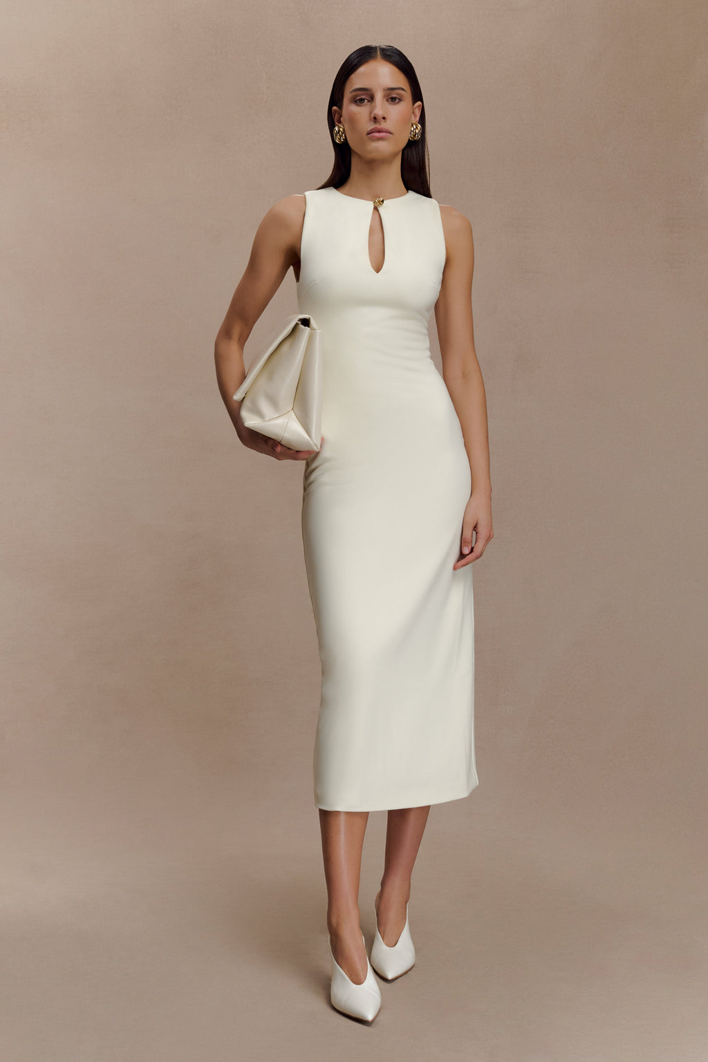 Norah Sleeveless Crepe Midi Dress - Ivory