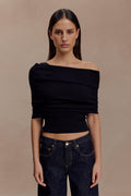 Sierra Asymmetrical Cashmere Blend Knit Top - Black
