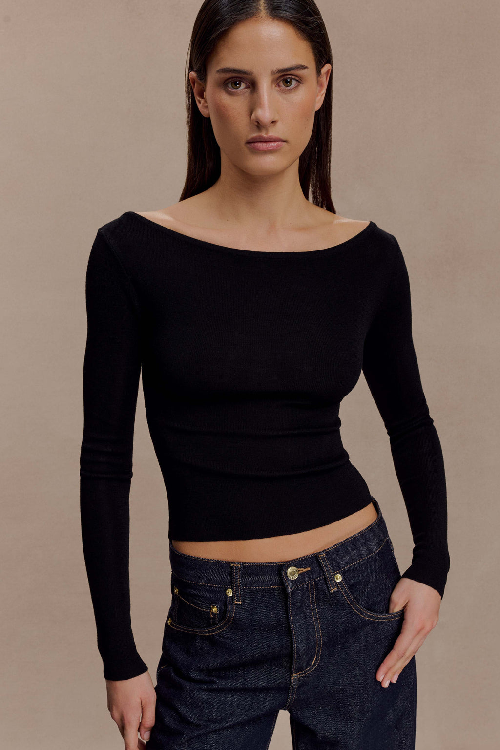 Paedyn Merino Wool Ribbed Long Sleeve Top - Black