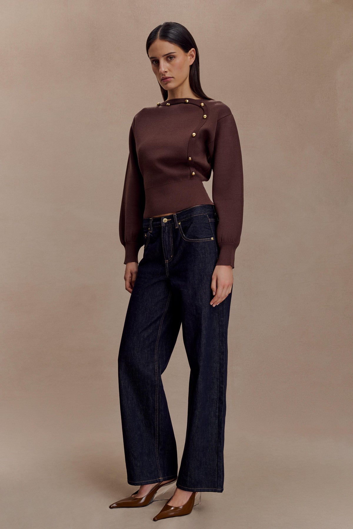 Mertyle Aysmetrical Knit Jumper - Deep Chocolate