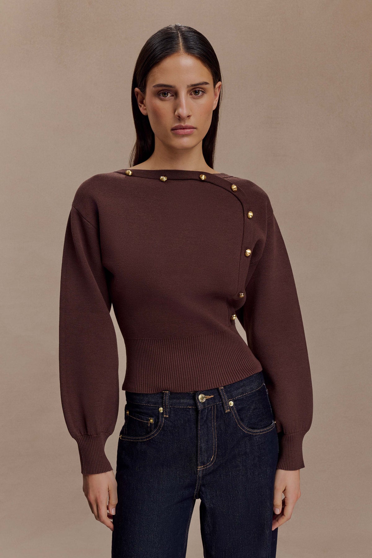 Mertyle Aysmetrical Knit Jumper - Deep Chocolate