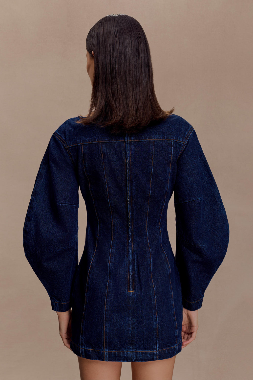 Cosmala Denim Long Sleeve Mini Dress - Indigo Blue