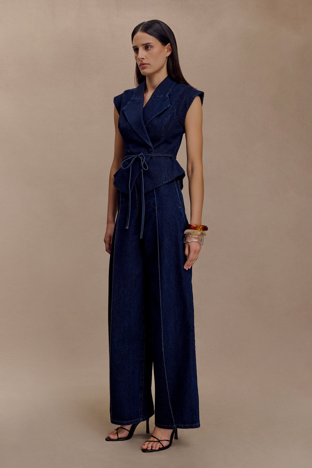 Charley Structured Tie Denim Top - Indigo Blue