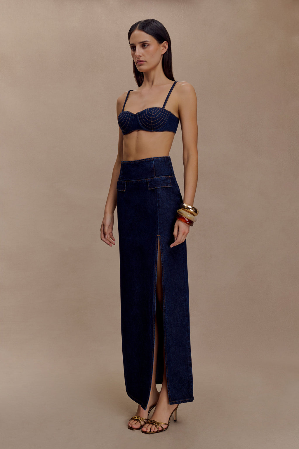 Maylena High Rise Denim Maxi Skirt - Indigo Blue
