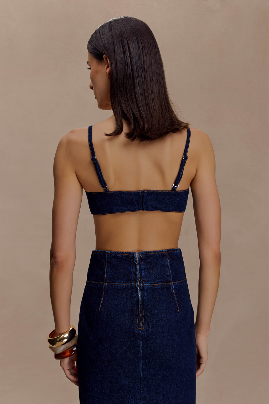 Belle Denim Cropped Bralette - Indigo Blue