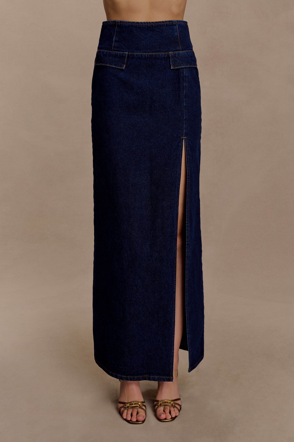 Maylena High Rise Denim Maxi Skirt - Indigo Blue