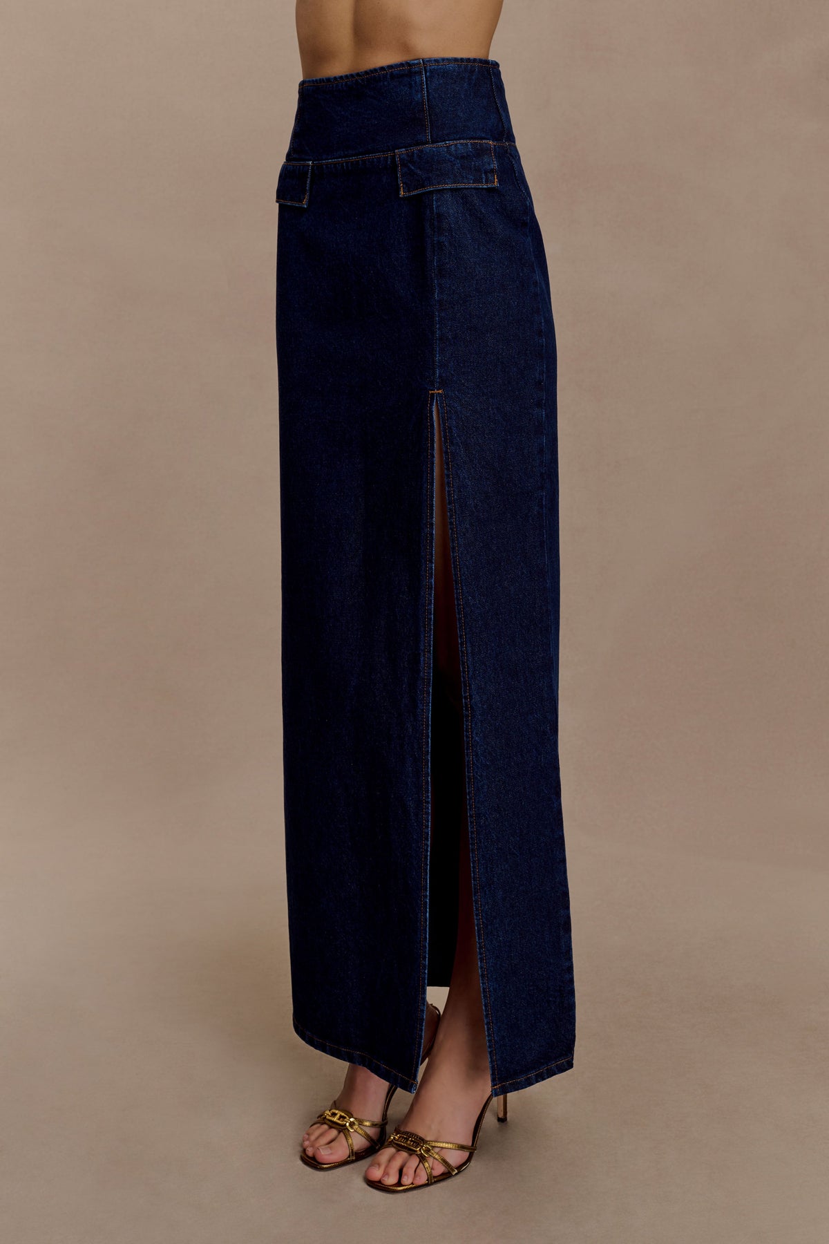 Maylena High Rise Denim Maxi Skirt - Indigo Blue