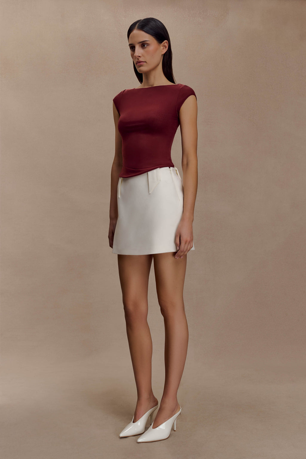 Romana Short Sleeve Mesh Top - Burgundy