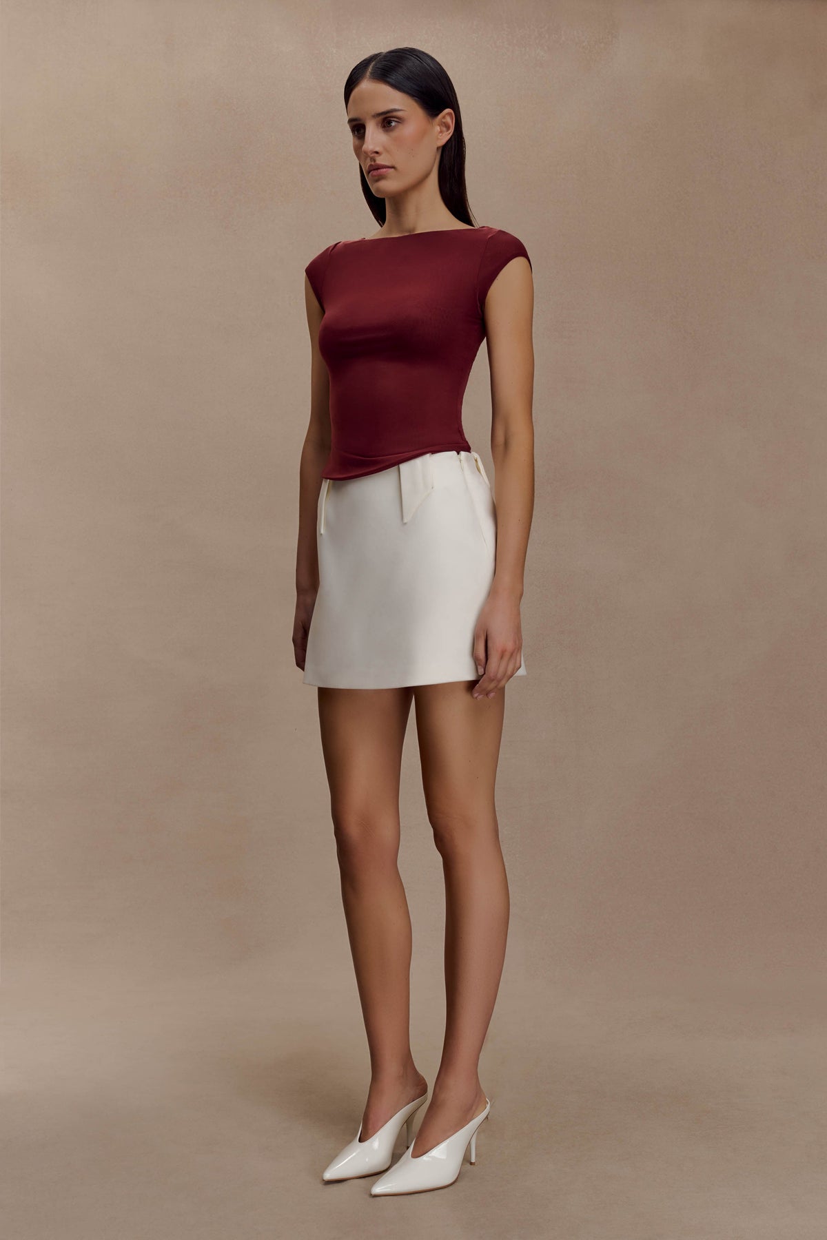 Romana Short Sleeve Mesh Top - Burgundy