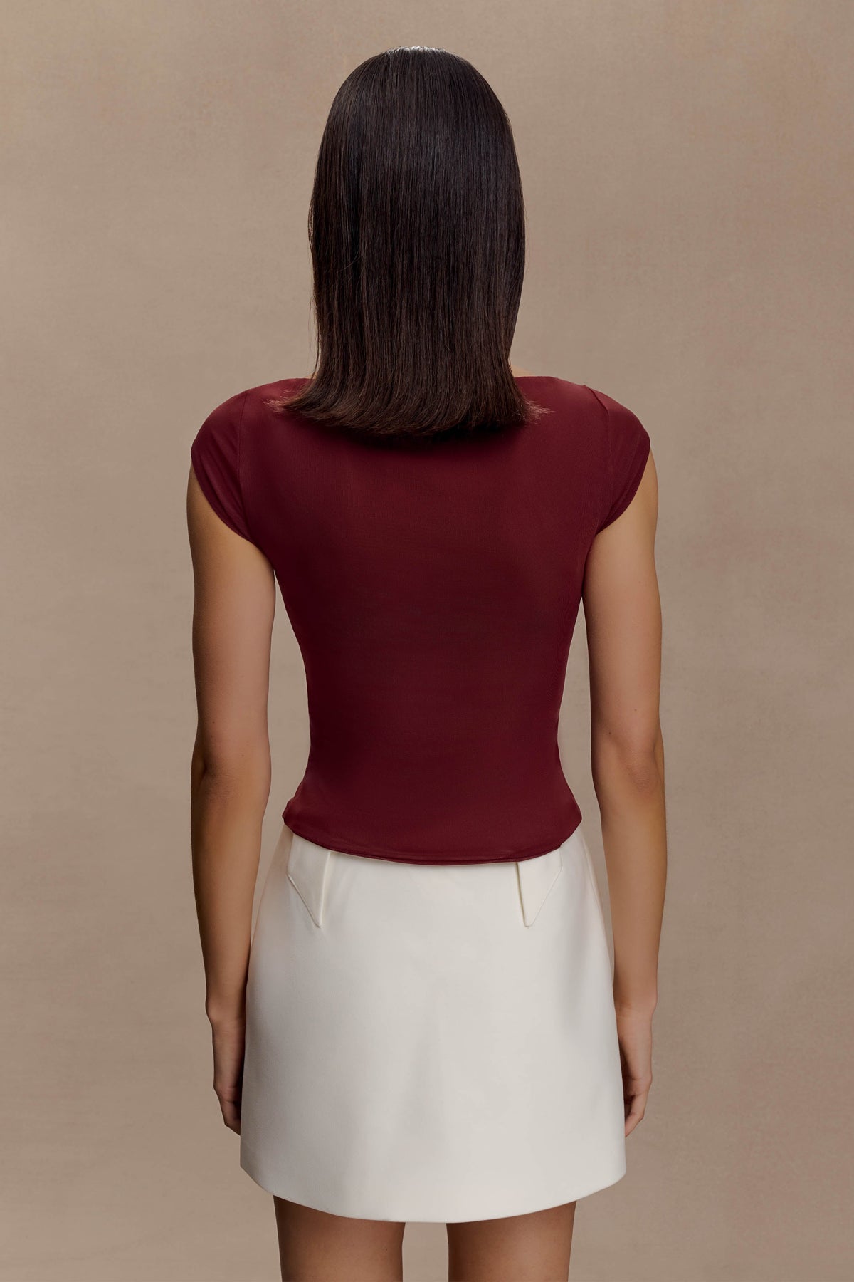 Romana Short Sleeve Mesh Top - Burgundy