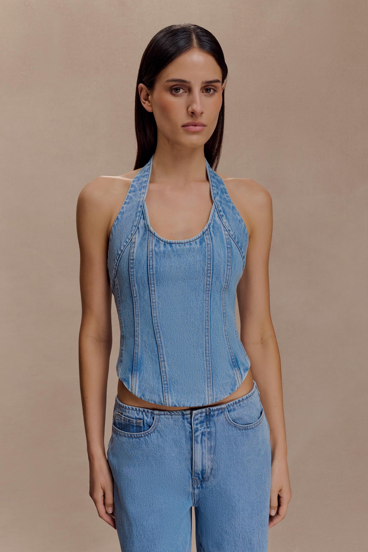 Meadow Denim Corset Halter Top - Classic Blue