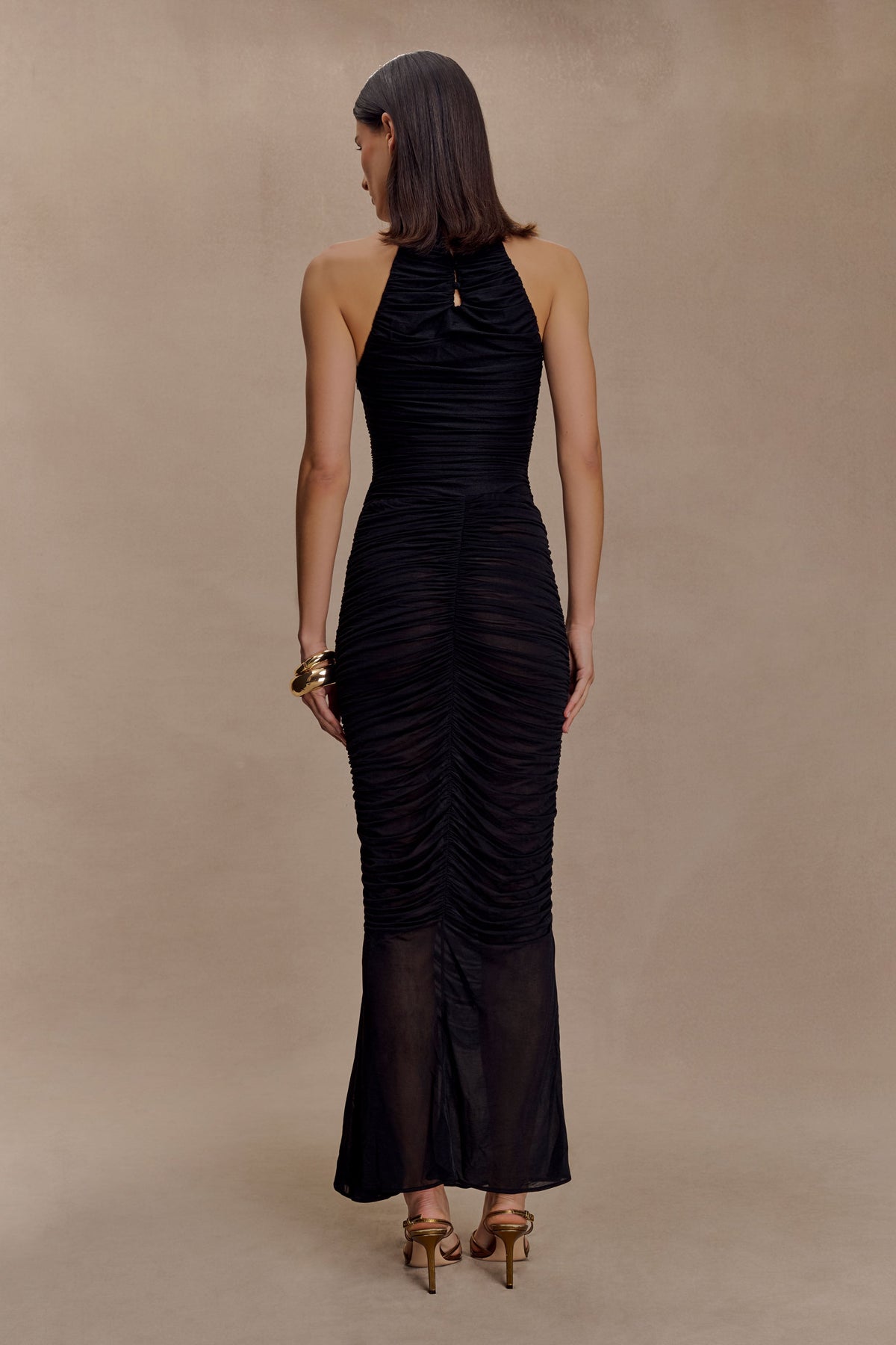 Matilda Ruched Mesh Maxi Skirt - Black