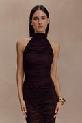 Matilda Ruched Mesh Bodysuit - Chocolate