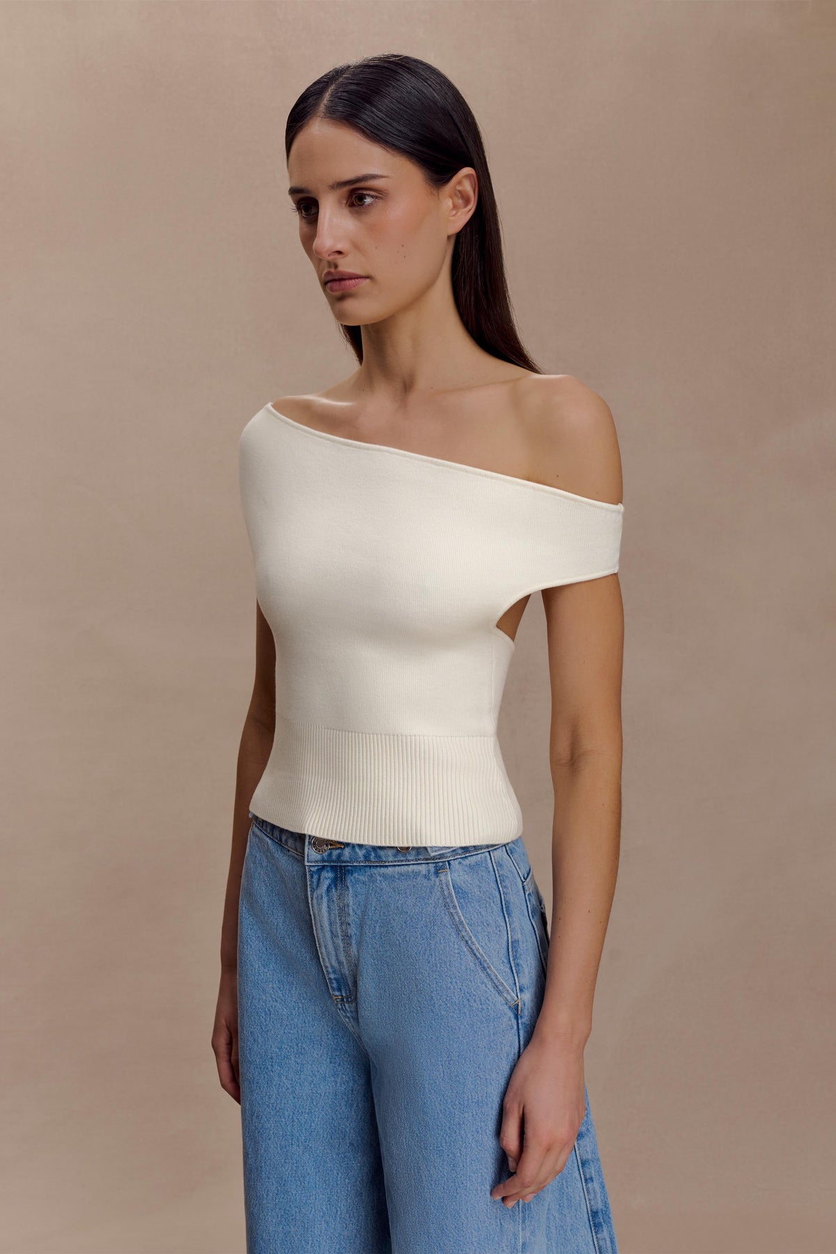 Carley Off Shoulder Knit Top - Ivory