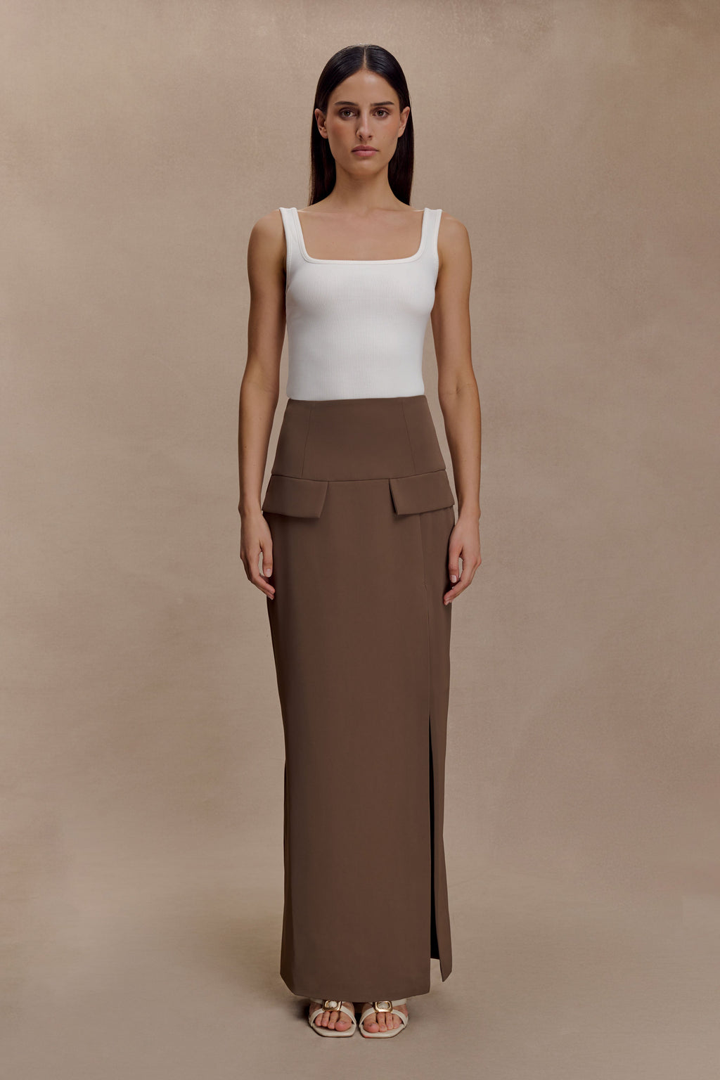 Cassie Column Maxi Skirt - Cacao Brown