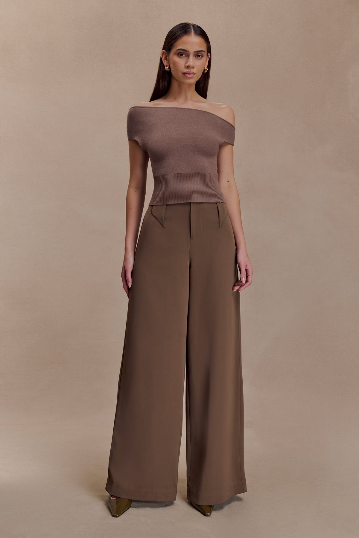 Carley Off Shoulder Knit Top - Cacao Brown