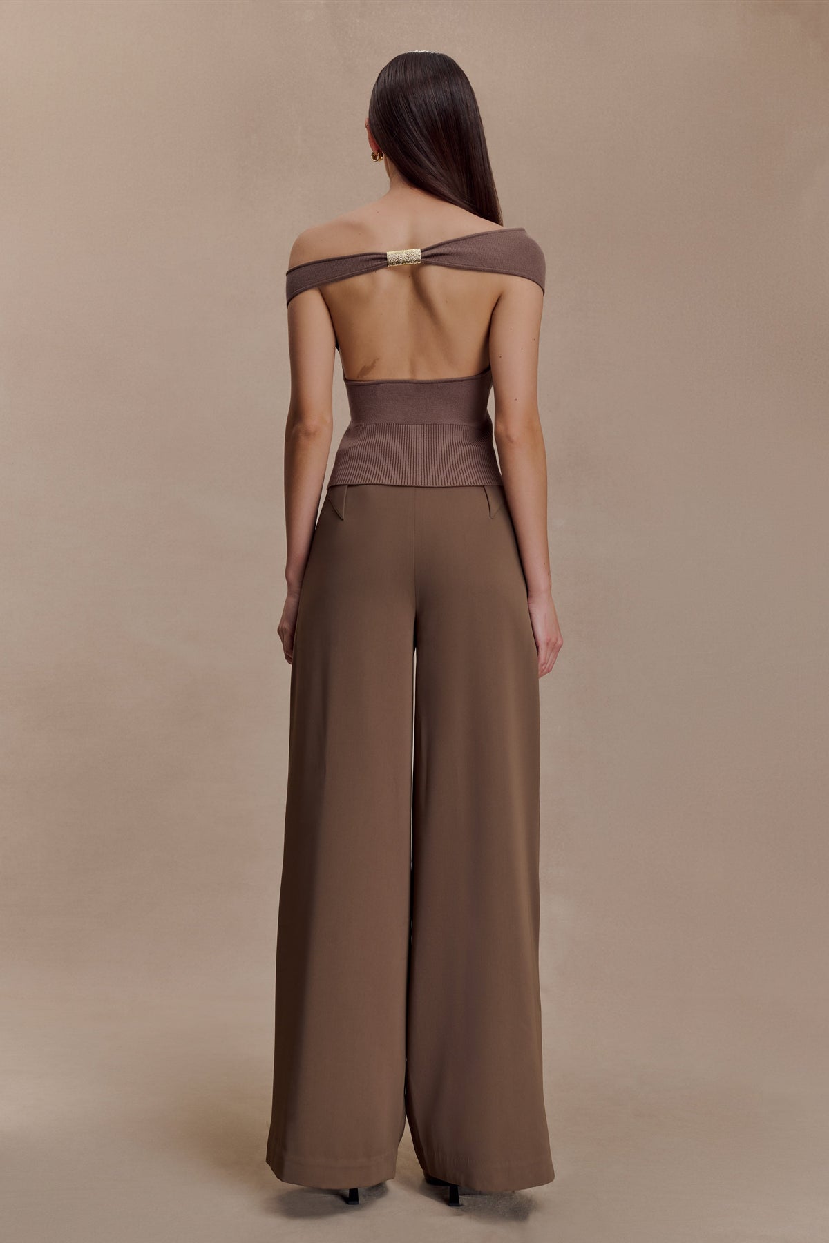 Carley Off Shoulder Knit Top - Cacao Brown