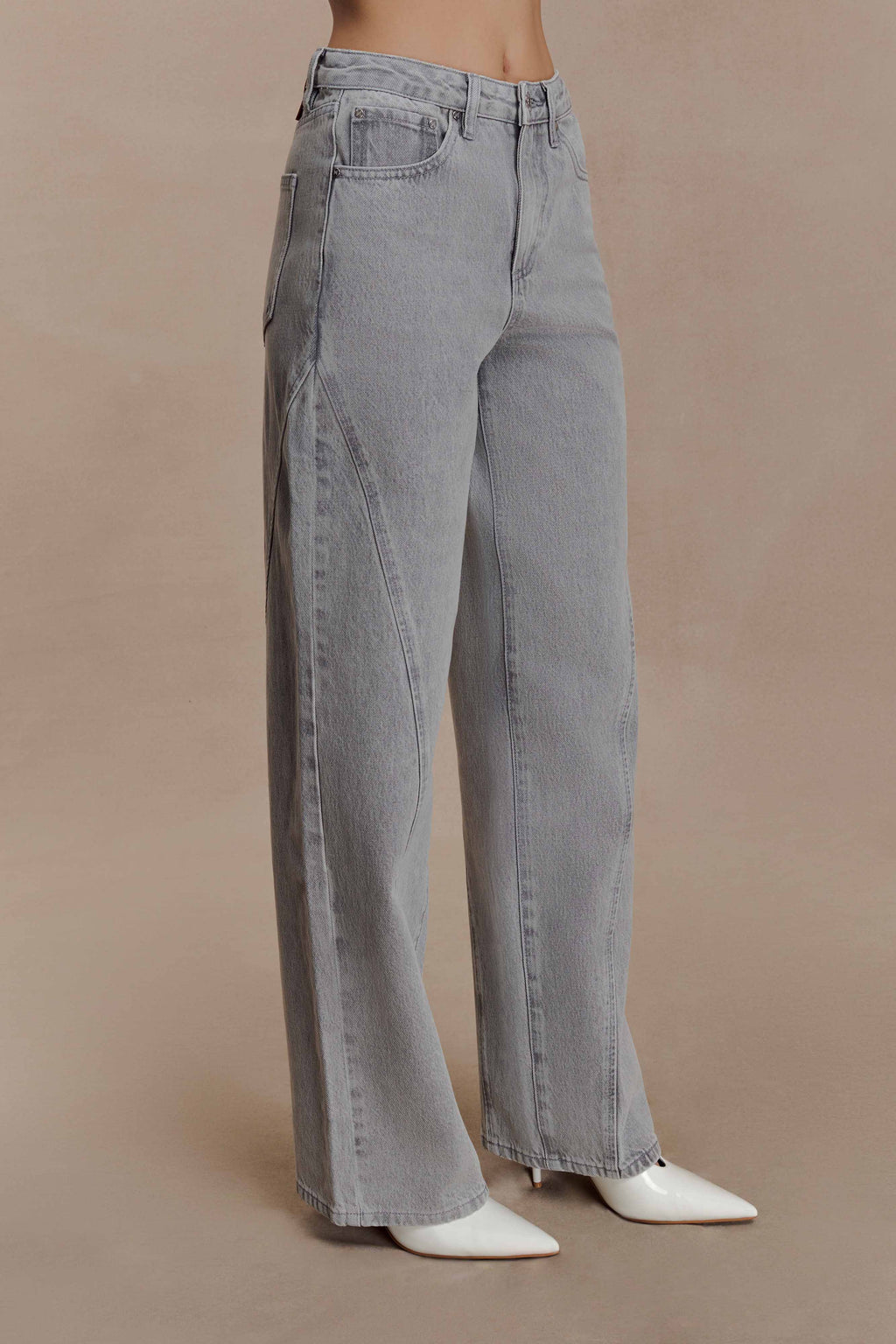 Georgette Mid Rise Paneled Denim Jeans - Grey
