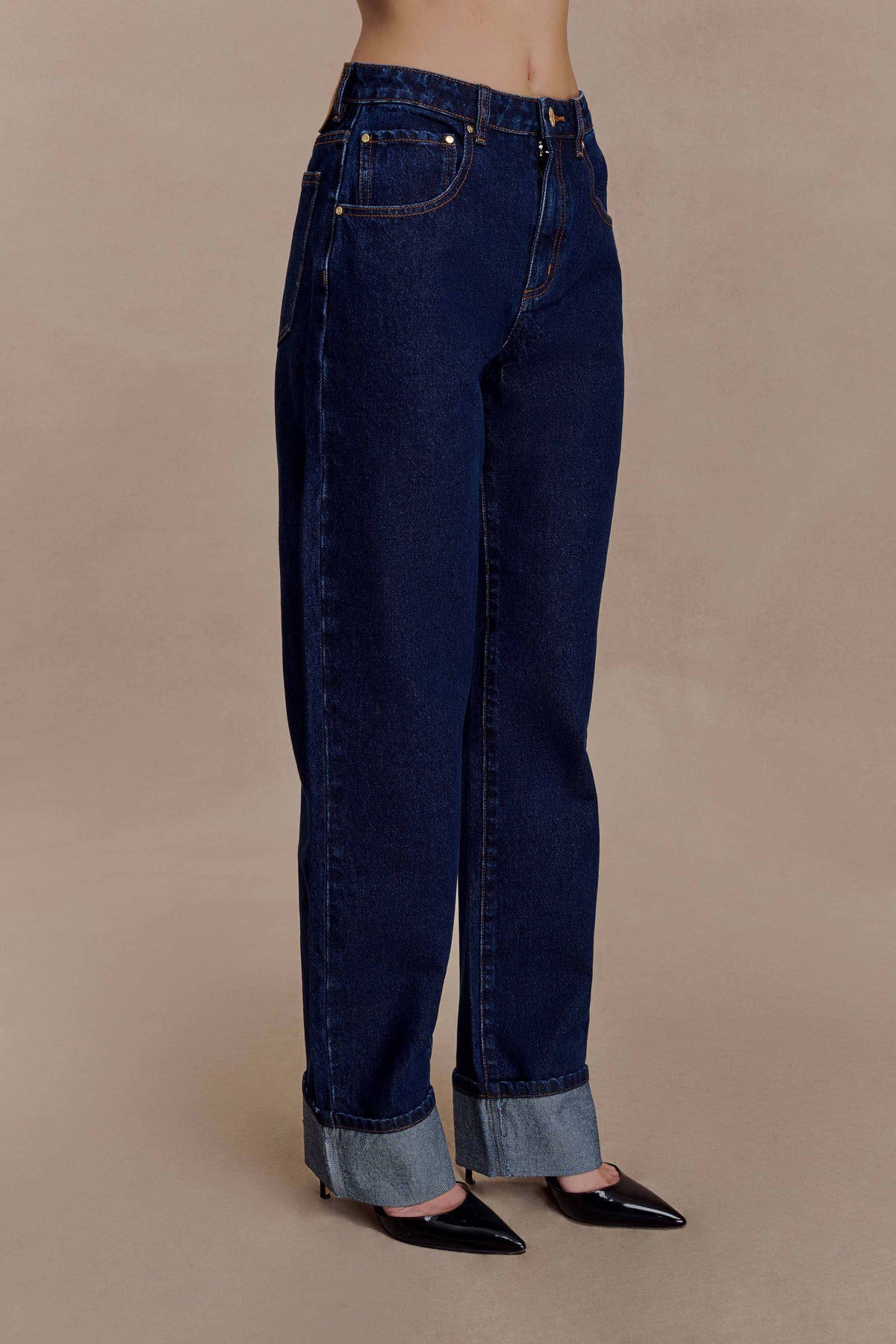 Kirralee Straight Leg Cuffed Jeans - Indigo Blue