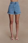 Carlene Cuffed Denim Shorts - Classic Blue