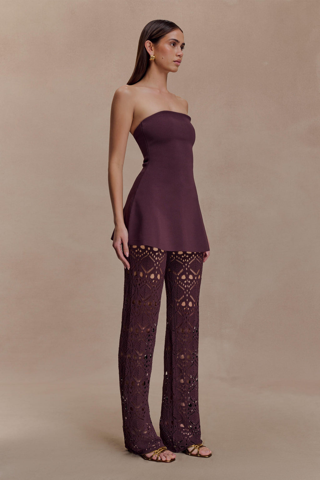 Trena Crochet Knit Pants - Chocolate