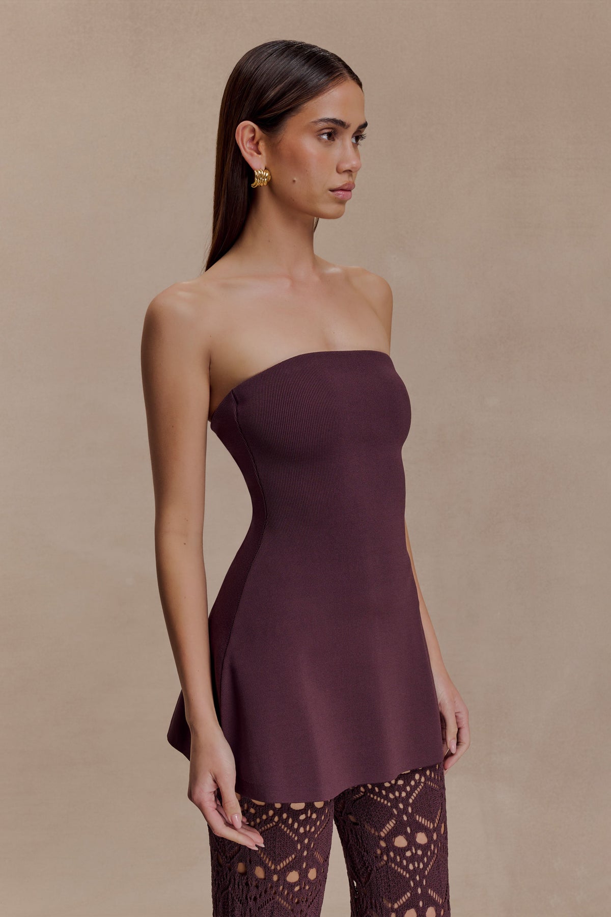 Anette Bandage Knit Strapless Top - Chocolate