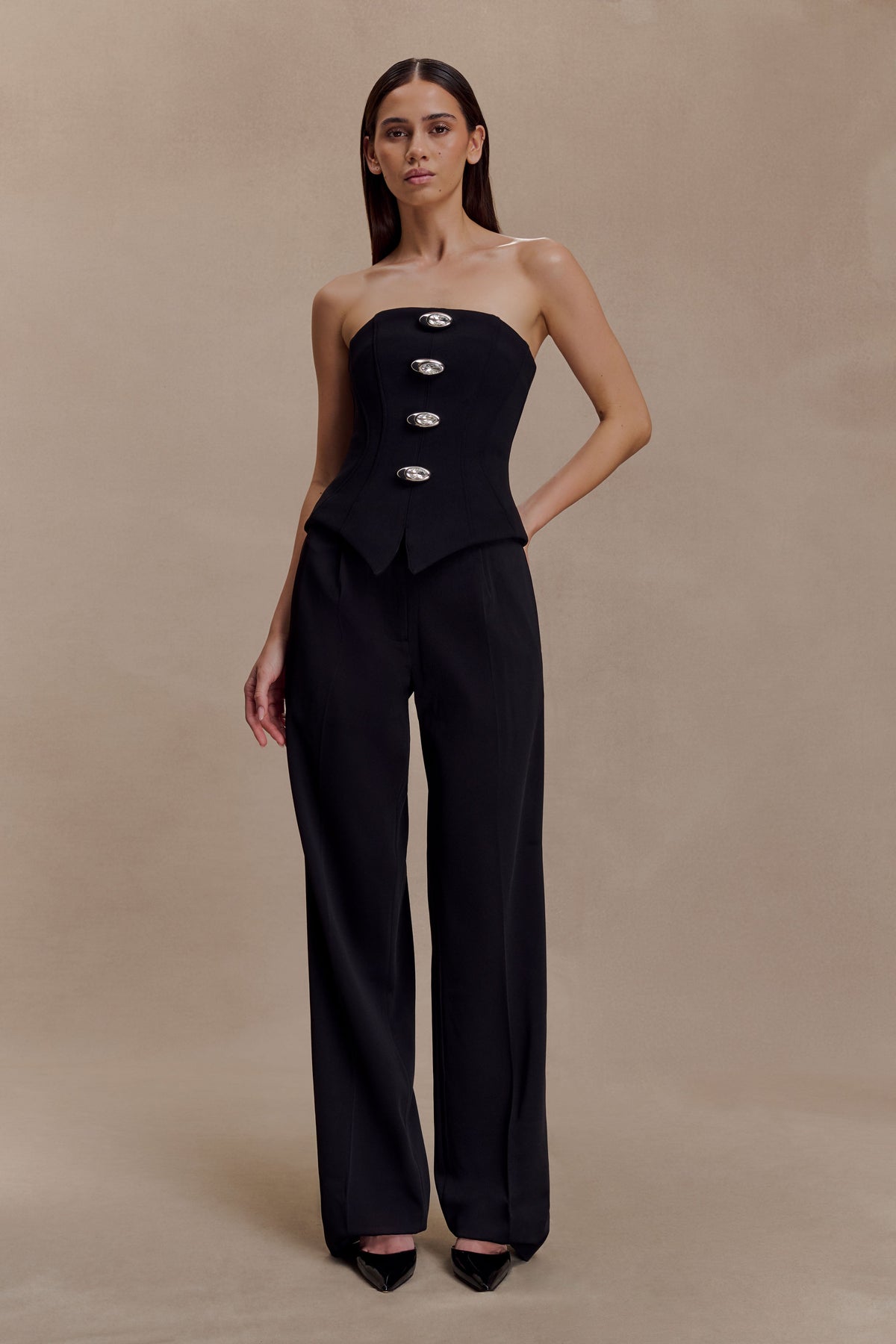 Arla Button Up Corset Top - Black