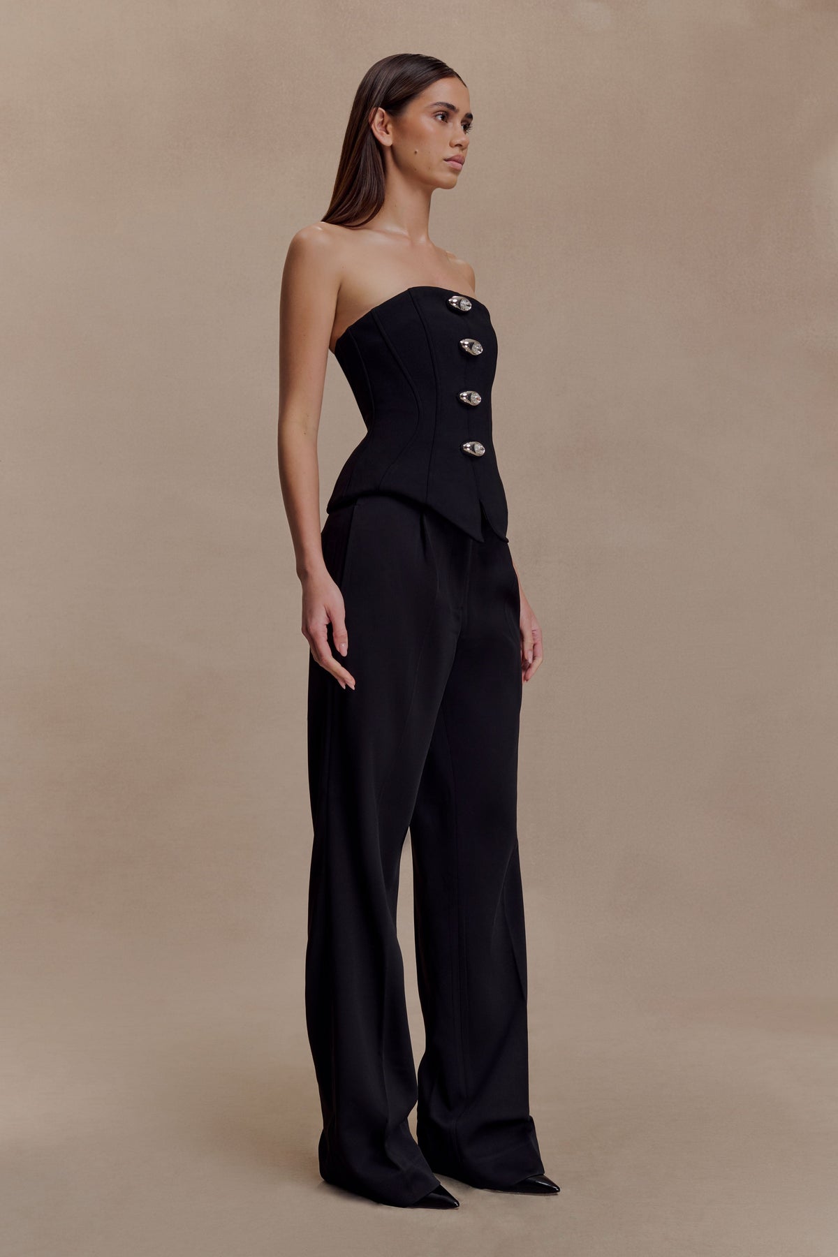 Arla Button Up Corset Top - Black