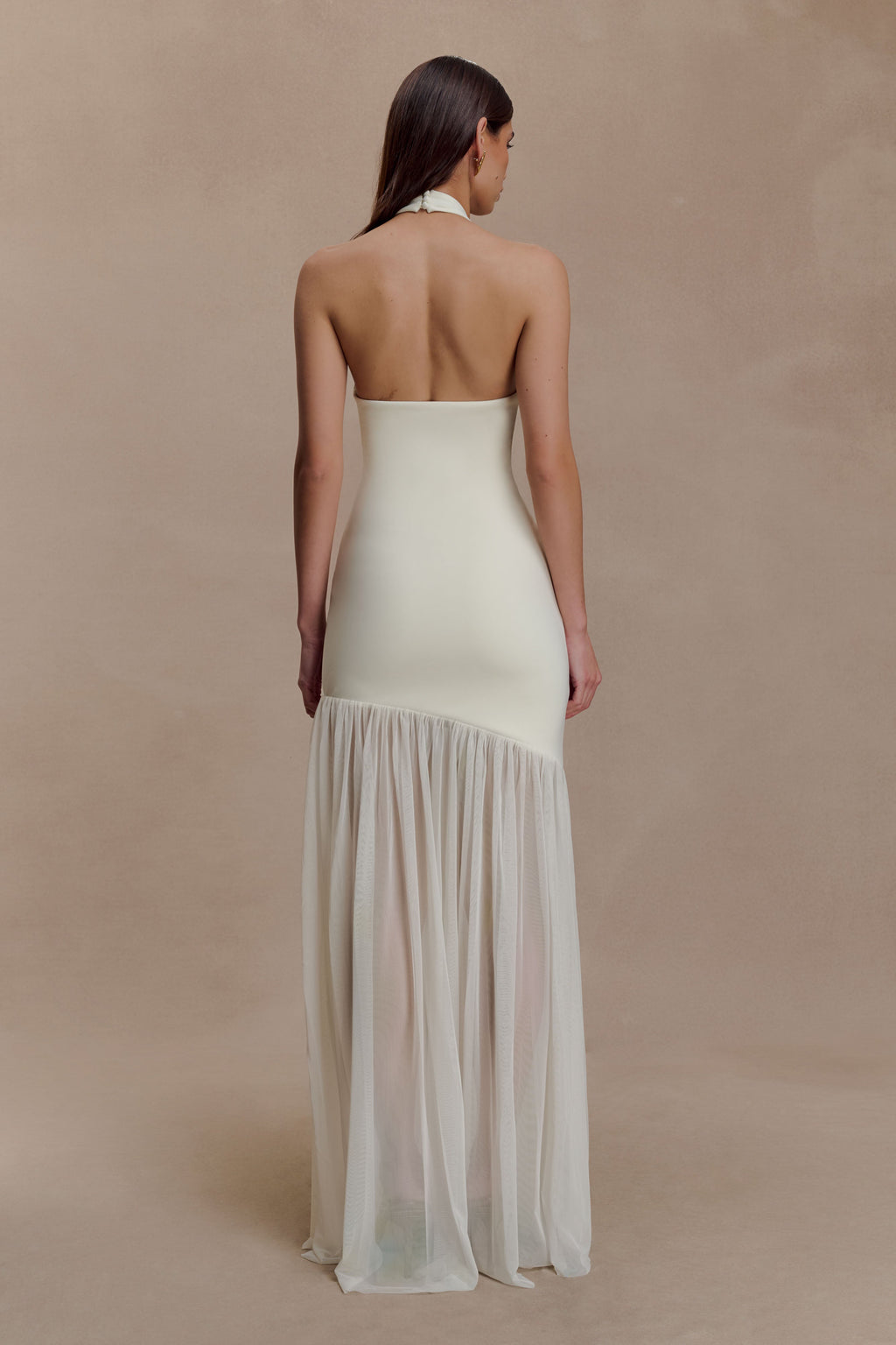 Aubree Crepe And Mesh Maxi Dress - Ivory